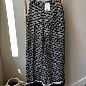H&M Black and Cream Geometric Wide-Leg Pants